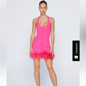 Petite Feather Trim Halter Neck Dress (sold)